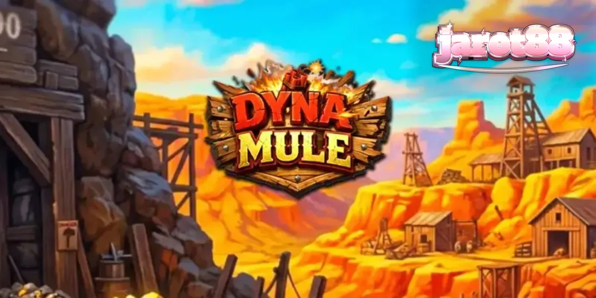 Tampilan visual slot Dyna Mule dengan latar belakang tambang dan simbol-simbol mekanik.
